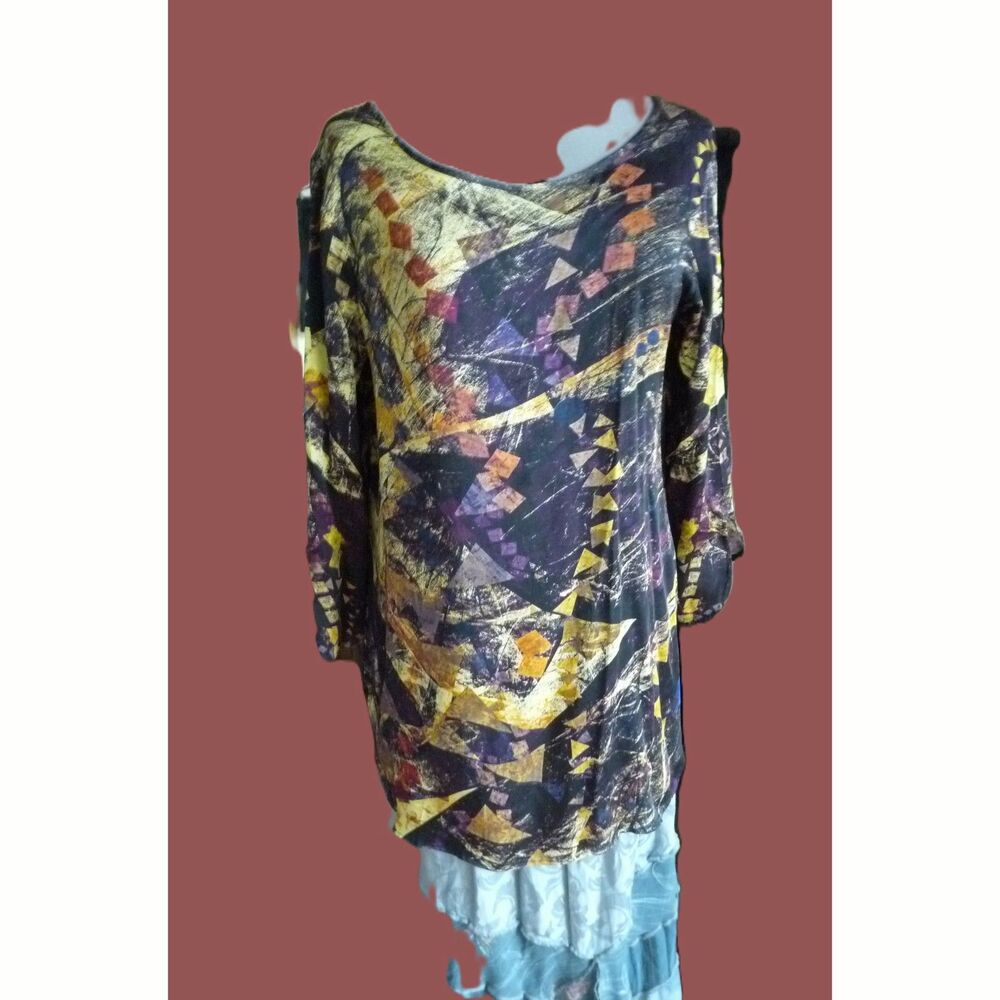 APNY silk satin abstract print Loose Cut Versatile Tunic Top L NWOT